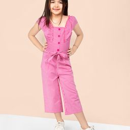 Naughty Ninos Cotton Half Sleeves Striped Jumpsuit - Pink-image-12