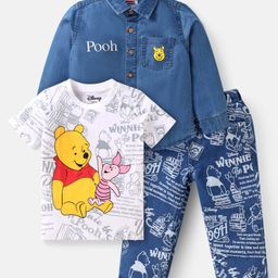 Babyhug Disney Single Jersey Knit Full Sleeves Shirt & Jeans Set With T-Shirt & Winnie The Pooh Graphics - Blue-picture-18