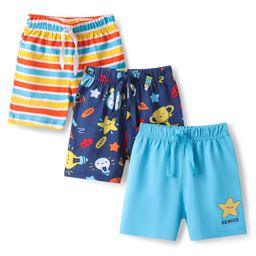Babyhug Single Jersey Knit Mid Thigh Shorts With Space Theme Print Pack of 3 - Multicolor-image-77