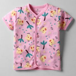 Child World Interlock Knit Front Open Half Sleeves Jhablas With Animal Print - Pink-image-79