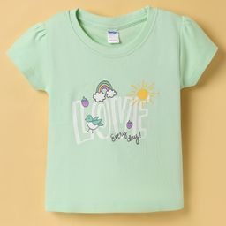 Tango Interlock Knit Half Sleeves Top with Text & Rainbow Print - Light Green-image-43