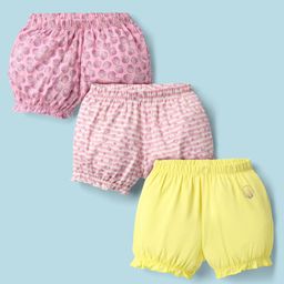 Pine Kids Cotton Elastane Knit Bloomers With Stripes & Shell Print Pack Of 3 - Yellow & Pink-picture-8