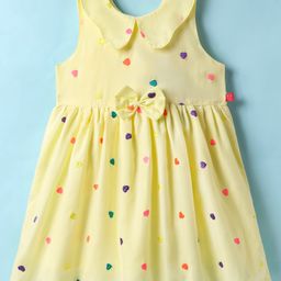 Twetoons Cotton Knit Sleeveless Frock with Heart Embroidery & Bow Applique - Lemon Yellow-image-45