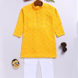 JBN Creation Rayon Full Sleeves Threadwork Embroidered Sequins Embellished Kurta Pyjama Set - Mustard-image-86