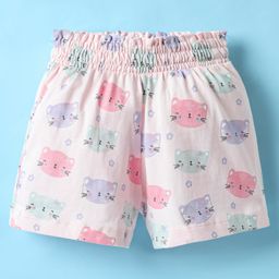 CUCUMBER Sinker Knit Above Knee Length Shorts With Cat & Floral Print - Baby Pink-image-61