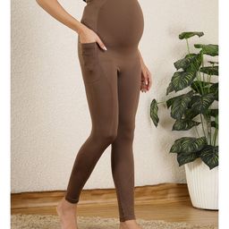 Zelena Solid High Waist Leggings - Brown-image-60