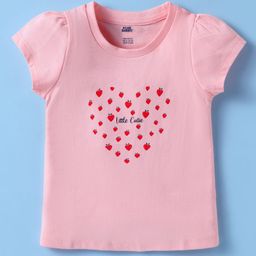 Pink Rabbit Single Jersey Knit Half Sleeves T-Shirt with Strawberry Print - Pink-image-69