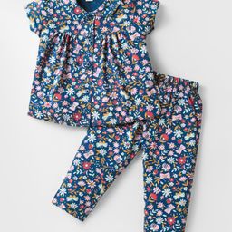 Teddy Sinker Knit Half Sleeves Co-Ord Night Suit With Floral Print - Navy Blue-image-92