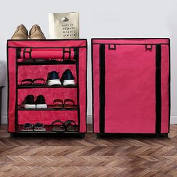 Urban Choice 4-Shelves Modular Metal Shoe Rack With Pink Cover - Perfect for Entryway & Closet Storage-image-87