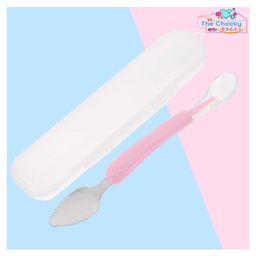 The Cheeky Kidzz Baby Double Head Bendable Silicone Food Spoon Fruit Scraping Self Feeding Stainless Steel Scraper Feeding Cutlery BPA Free (PINK)-28