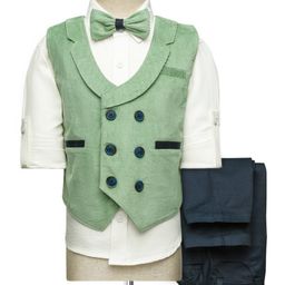 Rikidoos Full Sleeves Solid 3 Piece Party Suit Set With Bow - White & Pista-picture-15