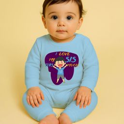 The Peppy Tend 100% Cotton Knit Rakshabandhan Theme Full Sleeves 1 Love My Sis This Much Text Printed Romper - Blue-image-75