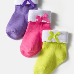 Cute Walk by Babyhug Knit Ankle Length Socks with 3D Bow Applique Pack of 3 - Multicolor-picture-47
