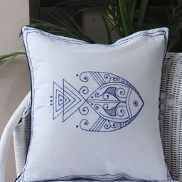 Crown of Poppies White & Blue Square Cushion Covers-image-52