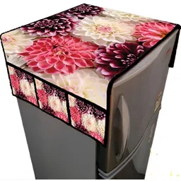 AAZEEM Pink & Beige Printed Fridge Top Cover With 6 Utility Pockets-18
