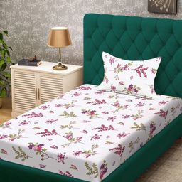 Myntra Elegant Homes White & Purple Printed 300 TC Single Bedsheet Set 2.25 m x 1.50 m-image-100