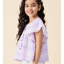 StyloBug Half Flutter Sleeves Checked & Lace Embellished Top -Lavender image 4