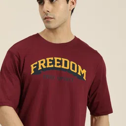 DILLINGER Men Maroon & Yellow Typography Printed Drop-Shoulder Sleeves Pure Cotton Oversized  T-shirt-image-34
