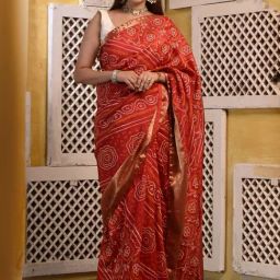 Sutra Attire Red Bandhani Silk Saree with Zari Border-picture-27