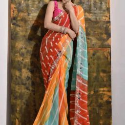 Sutra Attire Multicolor Pure Georgette Handwork Bridal Saree-picture-21