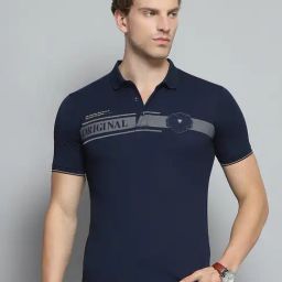 Monte Carlo Navy Regular Fit Printed Polo T-Shirt-image-80