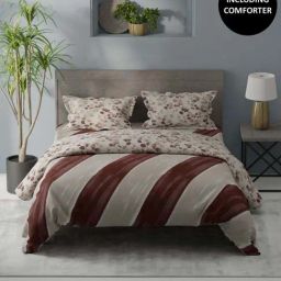 Bianca Denim Feel Brown 192 TC 150 GSM Double Size Bedsheet & Comforter With 2 Pillow Covers-image-87