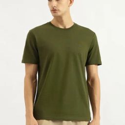 United Colors Of Benetton Olive Cotton Relaxed Fit T-Shirt-image-6