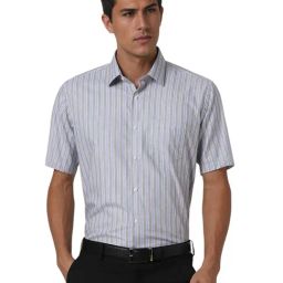 Van Heusen Grey Cotton Regular fit Stripes Shirts-image-16
