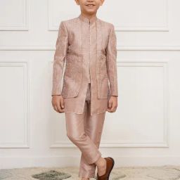 VASTRAMAY Boys Rose Gold Embroidered Indo Western Set-22