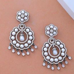 Voylla Silver Riyasati Regal American Diamond Drop Earrings-picture-41