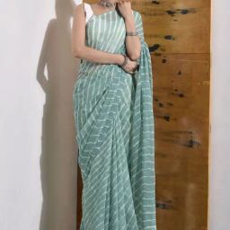 Sutra Attire Jade Green Chiffon Leheriya Saree-picture-46