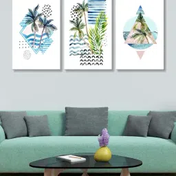 999Store Blue & Green Tree Art 3 Frame Canvas Paintings-29