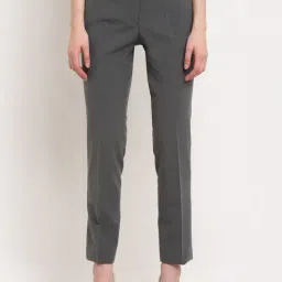 Crozo By Cantabil Grey Flat Front Trousers-image-51