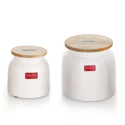 HAZEL White Galvanized metal Storage Container with Lid - Set of 2 image 2