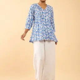 Taneira Floral Printed V Neck Pure Cotton A Line Top-picture-37