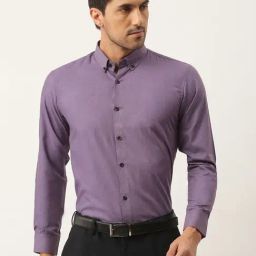 Sojanya Purple Cotton Regular Fit Self Pattern Shirt-image-6