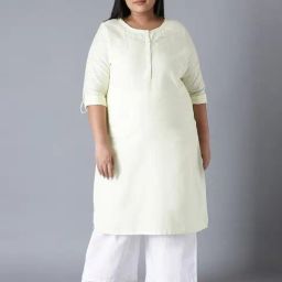 W Green Cotton Straight Kurta-image-51