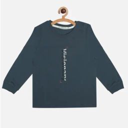 Octave Kids Air-force Blue Cotton Printed Full Sleeves T-Shirt-image-16