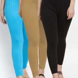 Gracit Black & Skin Mid Rise Leggings - Pack Of 3-image-79