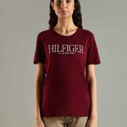 Tommy Hilfiger Red Cotton Regular Fit Logo Printed T-Shirt-picture-27