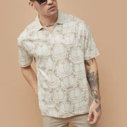 Fame Forever By Lifestyle Beige Loose Fit Printed Polo T-Shirt-image-50