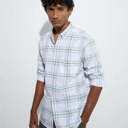 WES Casuals by Westside Sage Checkered Design Relaxed-Fit Cotton Shirt-image-15