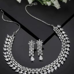 Zeneme Silver Plated AD Studded Jewellery Set-image-86