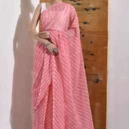 Sutra Attire Pastel Peach Chiffon Leheriya Saree-image-57