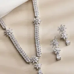 Zeneme Rhodium Plated AD Studded Jewellery Set-image-51