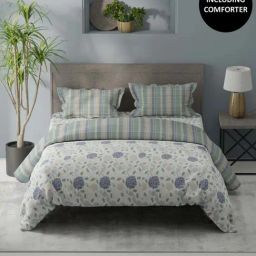 Bianca Denim Feel White & Blue 192 TC Double Size Bedsheet & Comforter With 2 Pillow Covers-image-79