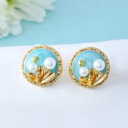 Voylla Gold Blossom Seabreeze Golden Stud Earrings-picture-0