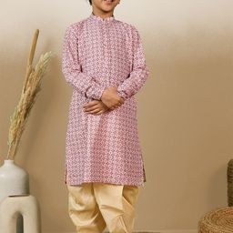Here&Now X Sanwara Boys Floral Printed Regular Sequinned Pure Cotton Kurta with Dhoti Pants-picture-41