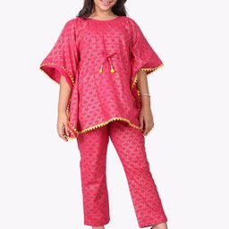 SILK SPARROW Girls Ethnic Motifs Printed Regular Gotta Patti Pure Cotton Kurti with Trousers-image-50