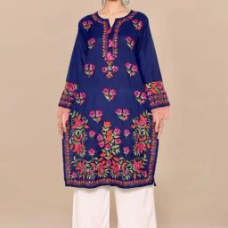 House of Kari Navy Blue Falak Kashmiri Long Kurta-picture-12